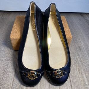 Michael Kors Black Flats with Gold Medallion